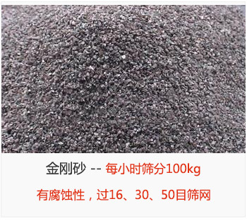 篩分金剛砂每小時100kg，有腐蝕性，過16、30、50目篩網